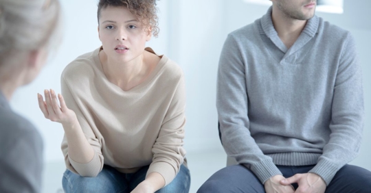 woman and man in mediation